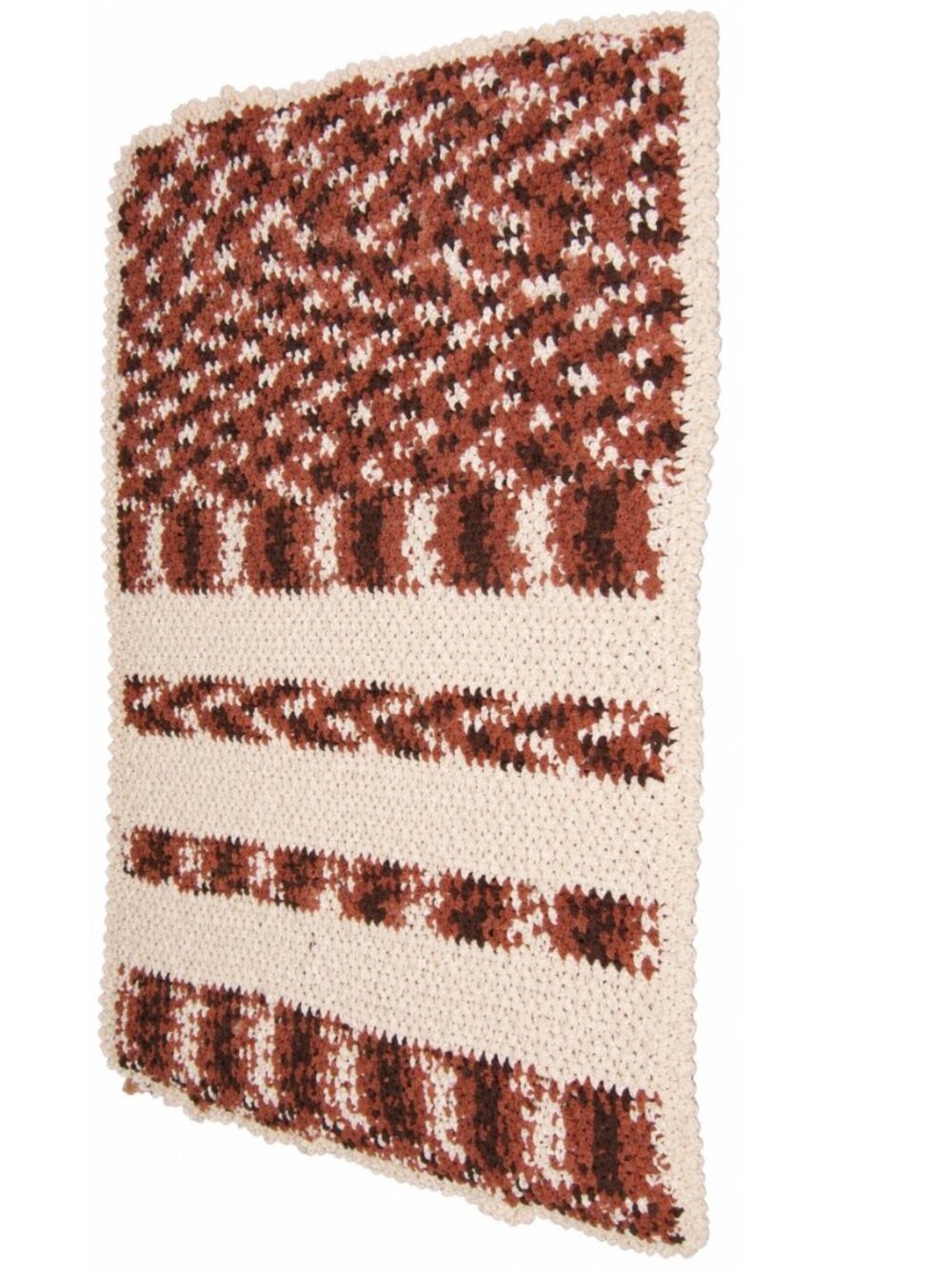 New Plush Thick Chenille Afghan Blanket Throw Handmade Brown Ivory Soft 50x60